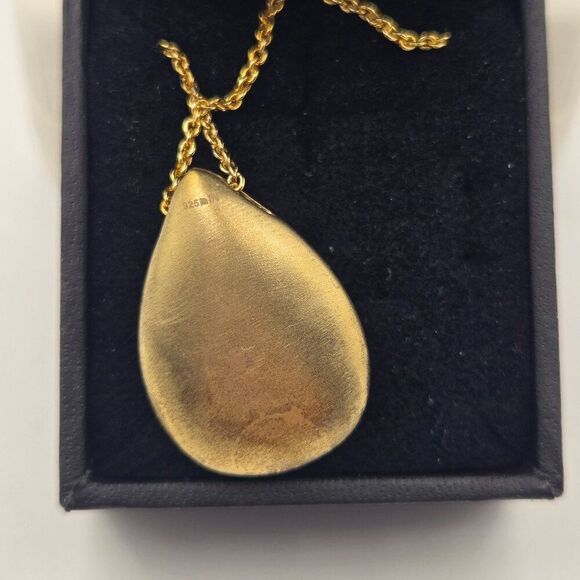 Gold Plated Teardrop Pendant Necklace Star Of David Turquoise Champagne Diamond - Picture 3 of 6